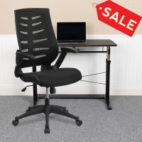 Flash Furniture BL-ZP-809-BK-GG High Back Mesh Chair with Designer Fabric Seat and Nylon Base in Black